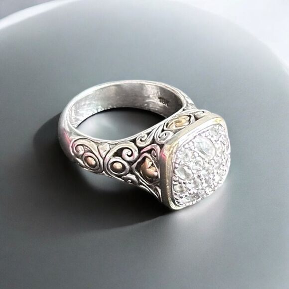 John Hardy Designer .925/18k Gold Light Colored Stone Cluster Ring. Size 7 - Picture 5 of 14